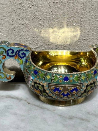 Коллекционный серебряный ковш с амальгамой, 19 век, 88 проба, фабрика Фёдора Рюкертa