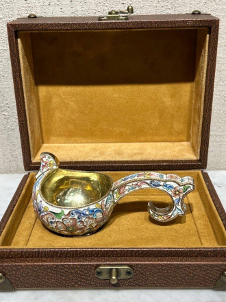 Ковш, необычная форма, мастерская Форисеева, расписная эмаль, 14 сам, 162 грамма