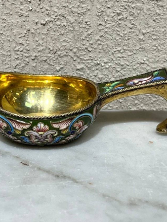 Ковш-миниатюра, мастерская Форисеева, расписная эмаль, 8,2 см, 39 грамм