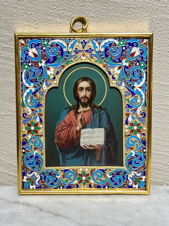 Редкая икона Господь Вседержитель, масляная живопись,серебро, оклад 84 проба