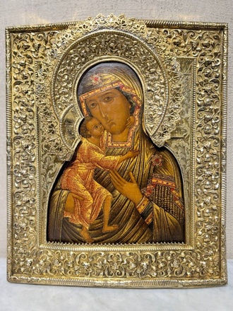 Историческая икона П.Б. Федоровская, 411 грамм, серебро, 31 на 26,5 см