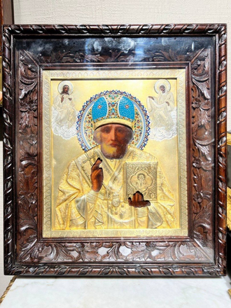 Икона Николай Чудотворец (Зимний), 19 век, серебро 84 проба
